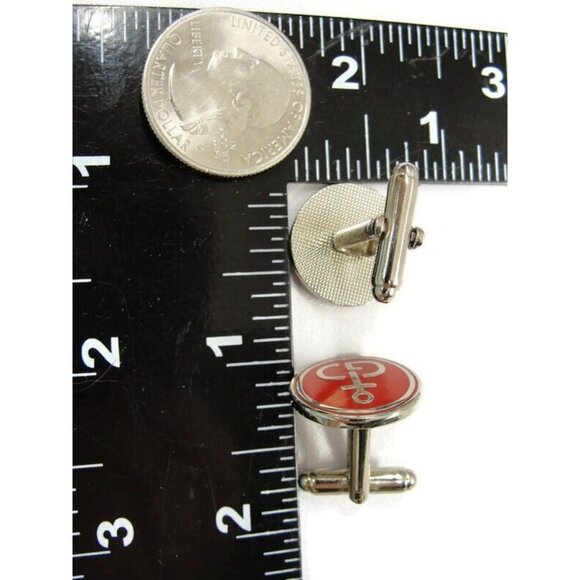 Vintage Gibdock Cufflinks European Ship Repair Company Silver Tone Red Enamel - Picture 7 of 14